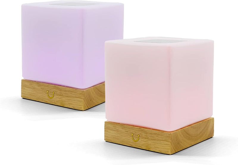 Dacida Cube Friendship Lamp v2 Extended WiFi Range - Bluetooth Setup - Wood & Glass Design (Set of Two, Natural)