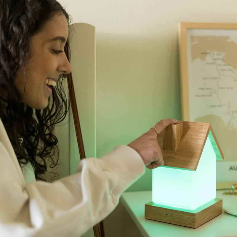 Dacida Home Friendship Lamp v2 Extended WiFi Range - Bluetooth Setup - Wood & Glass Design (Set of Two, Natural)