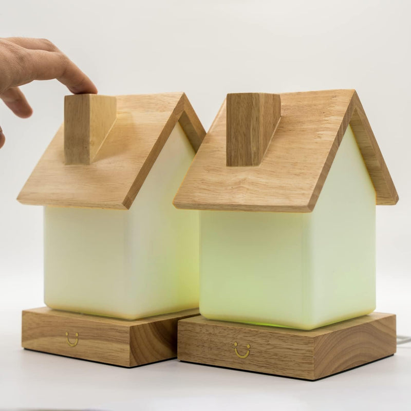 Dacida Home Friendship Lamp v2 Extended WiFi Range - Bluetooth Setup - Wood & Glass Design (Set of Two, Natural)