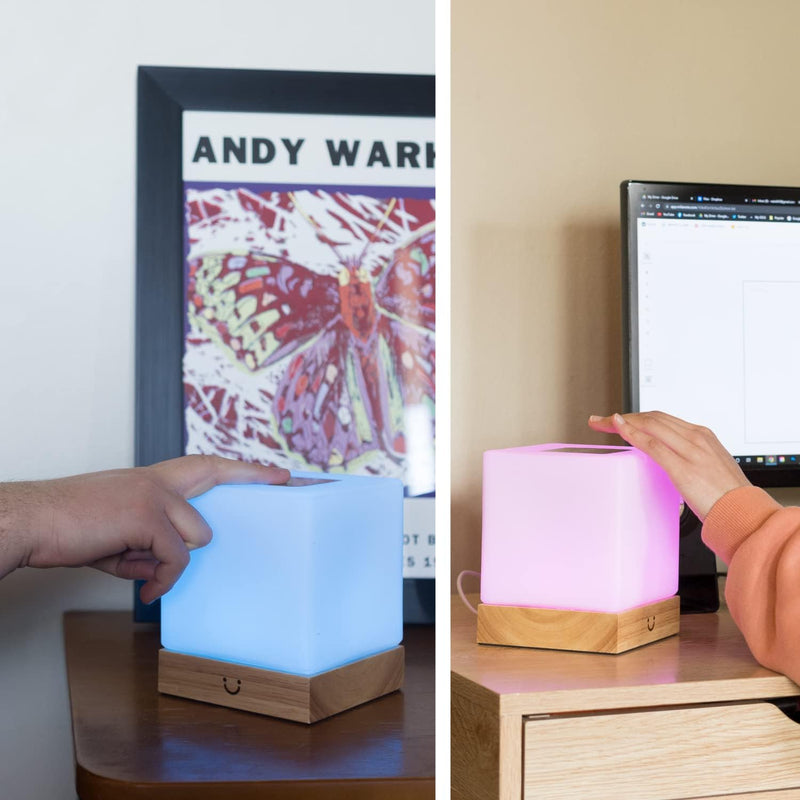 Dacida Cube Friendship Lamp v2 Extended WiFi Range - Bluetooth Setup - Wood & Glass Design (Set of Two, Natural)