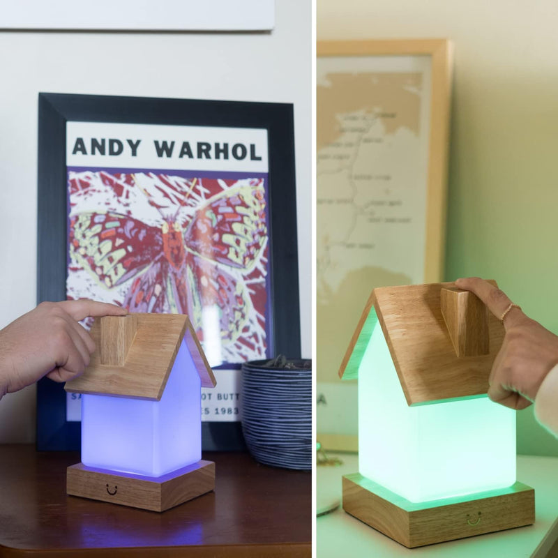 Dacida Home Friendship Lamp v2 Extended WiFi Range - Bluetooth Setup - Wood & Glass Design (Set of Two, Natural)
