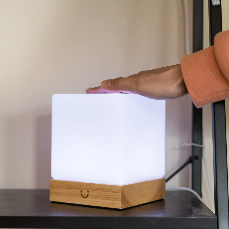 Dacida Cube Friendship Lamp v2 Extended WiFi Range - Bluetooth Setup - Wood & Glass Design (Set of Two, Natural)