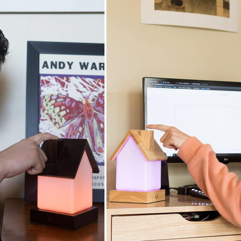 Dacida Home Friendship Lamp v2 Extended WiFi Range - Bluetooth Setup - Wood & Glass Design (Set of Two, Natural)