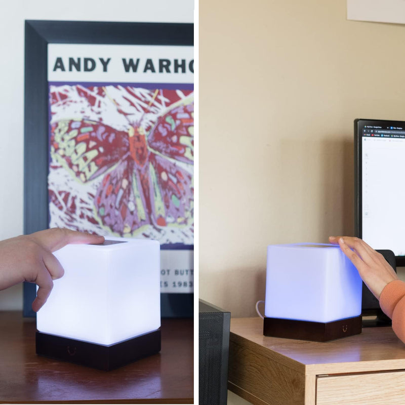 Dacida Cube Friendship Lamp v2 Extended WiFi Range - Bluetooth Setup - Wood & Glass Design (Set of Two, Natural)