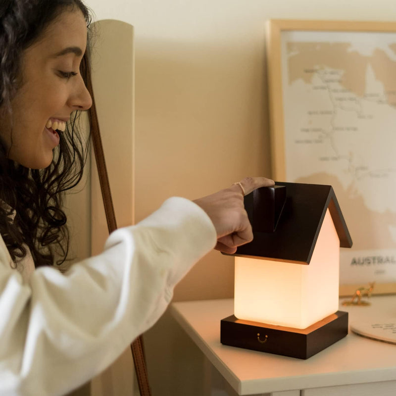 Dacida Home Friendship Lamp v2 Extended WiFi Range - Bluetooth Setup - Wood & Glass Design (Set of Two, Natural)