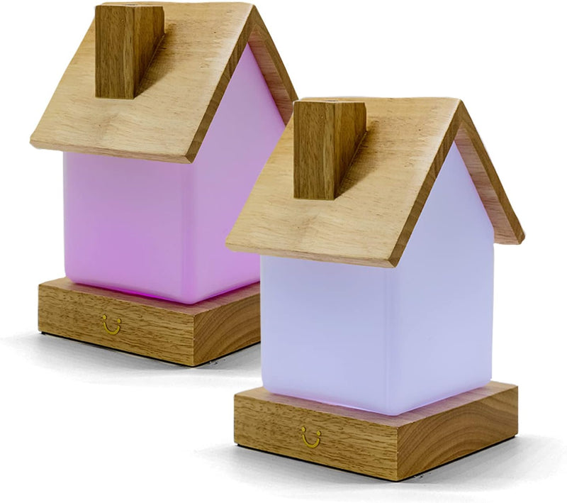 Dacida Home Friendship Lamp v2 Extended WiFi Range - Bluetooth Setup - Wood & Glass Design (Set of Two, Natural)