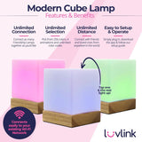 Dacida Cube Friendship Lamp v2 Extended WiFi Range - Bluetooth Setup - Wood & Glass Design (Set of Two, Walnut)