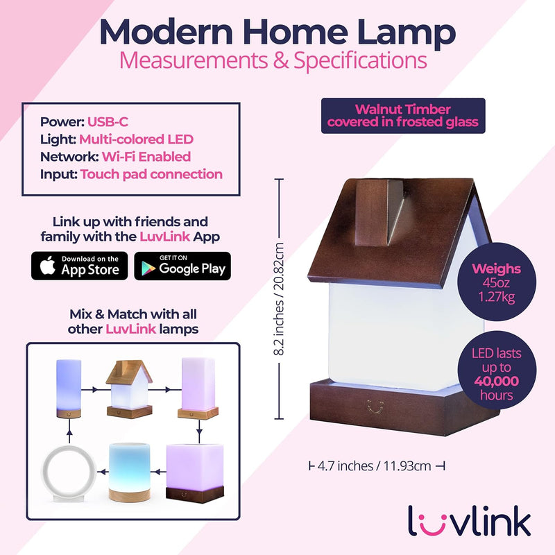 Dacida Home Friendship Lamp v2 Extended WiFi Range - Bluetooth Setup - Wood & Glass Design (Set of Two, Natural)