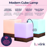 Dacida Cube Friendship Lamp v2 Extended WiFi Range - Bluetooth Setup - Wood & Glass Design (Set of Two, Natural)